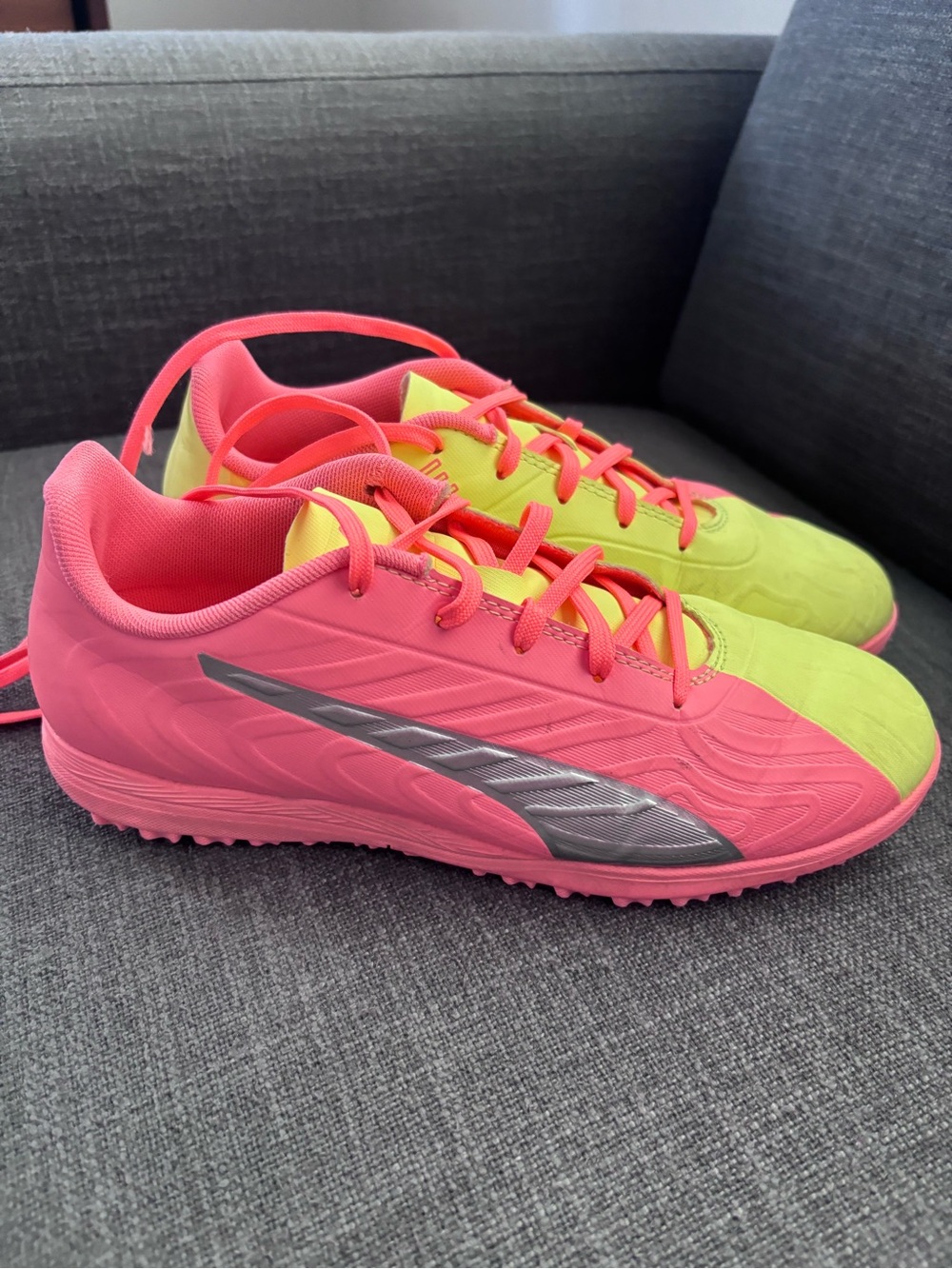 Puma Kids' Pink and Neon Yellow Soccer Shoes